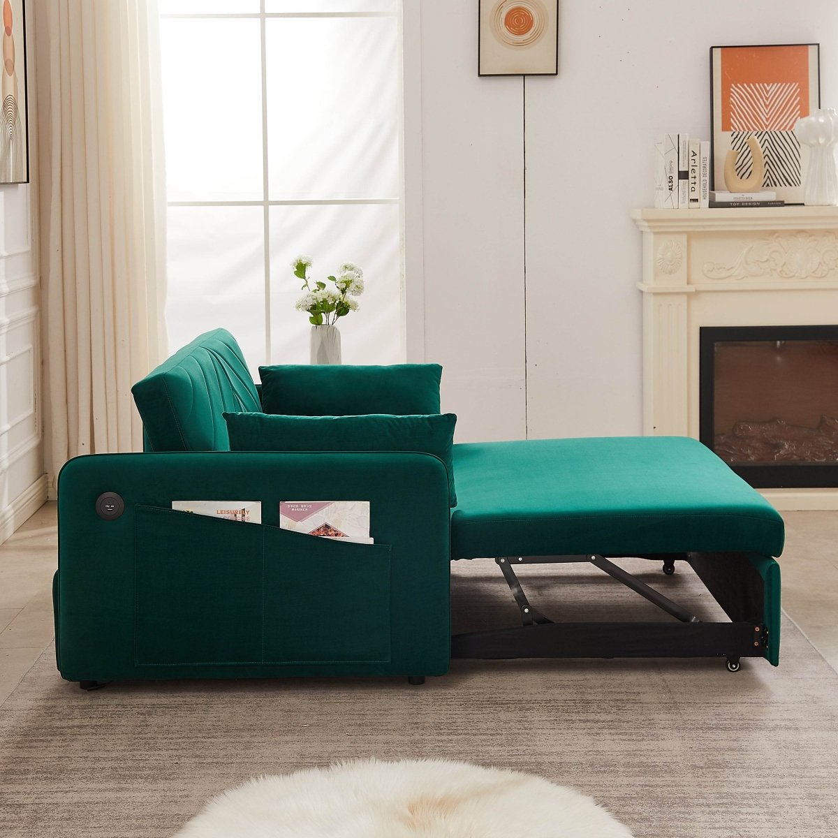 Adjustable Velvet Sleeper Sofa Bed With USB Port - Restanew - Omega Lifestyles