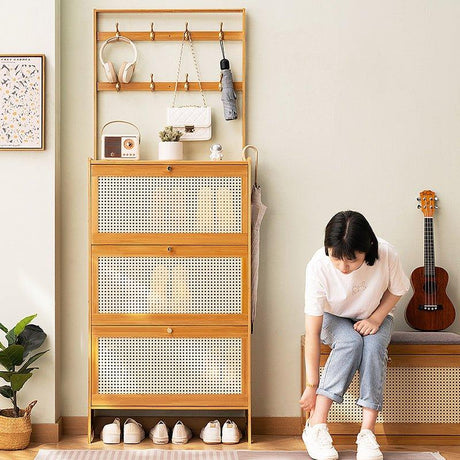 Bamboo Shoe Cabinet With 3 Rattan Flip Drawers - Omega Lifestyles
