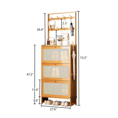 Bamboo Shoe Cabinet With 3 Rattan Flip Drawers - Omega Lifestyles