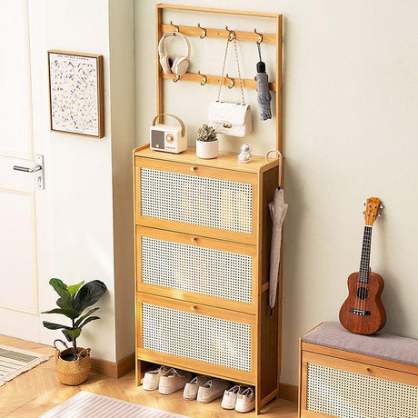 Bamboo Shoe Cabinet With 3 Rattan Flip Drawers - Omega Lifestyles