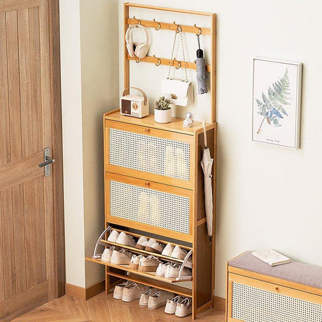 Bamboo Shoe Cabinet With 3 Rattan Flip Drawers - Omega Lifestyles