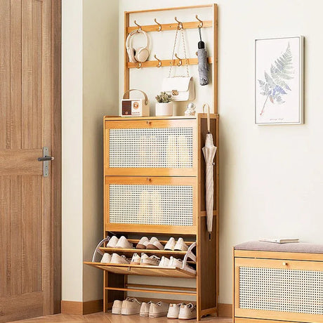 Bamboo Shoe Cabinet With 3 Rattan Flip Drawers - Omega Lifestyles