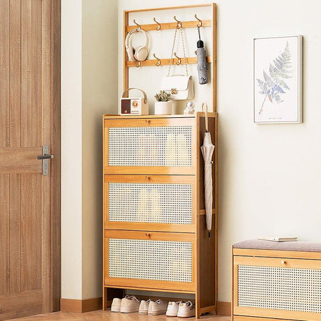 Bamboo Shoe Cabinet With 3 Rattan Flip Drawers - Omega Lifestyles