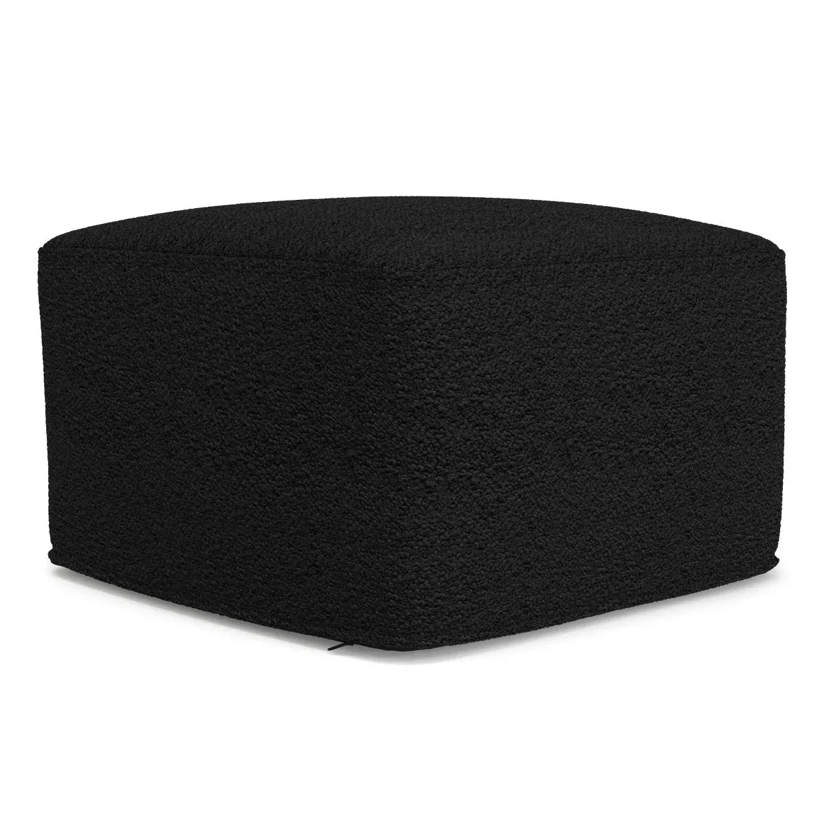 Black Cotton Boucle Square Pouf Ottoman - Omega Lifestyles