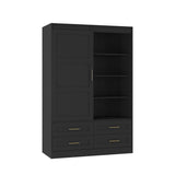 Black MDF Sliding Barn Door Armoire Wardrobe Cabinet - Sleep Galleria