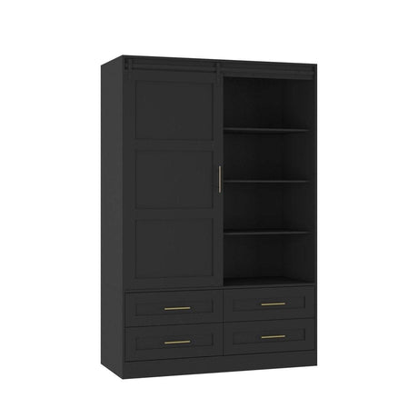 Black MDF Sliding Barn Door Armoire Wardrobe Cabinet - Sleep Galleria