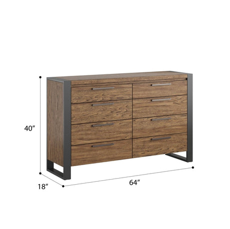 Brown Urban Industrial 8 - Drawer Engineered Wood Dresser - Restanew - Omega Lifestyles