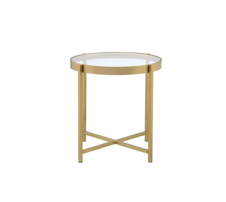Clear Round Tempered Glass Top Metal End Table - Omega Lifestyles