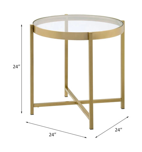 Clear Round Tempered Glass Top Metal End Table - Omega Lifestyles