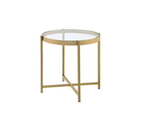 Clear Round Tempered Glass Top Metal End Table - Omega Lifestyles
