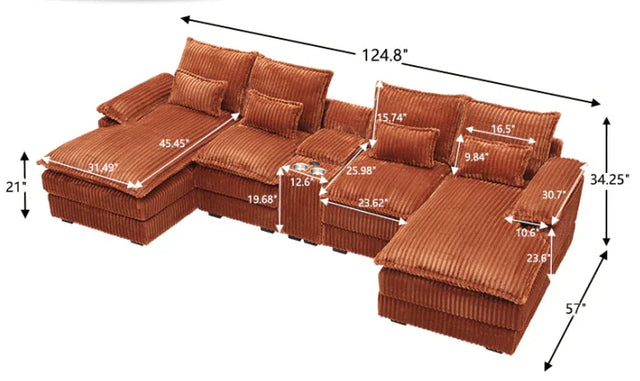 Contemporary U Shaped Corduroy Sectional Sofa With Console - Omega Lifestyles