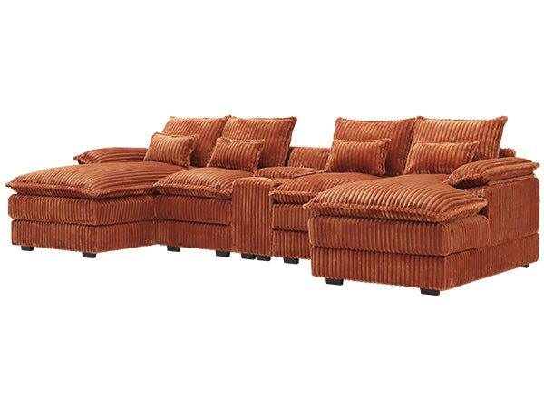 Contemporary U Shaped Corduroy Sectional Sofa With Console - Omega Lifestyles