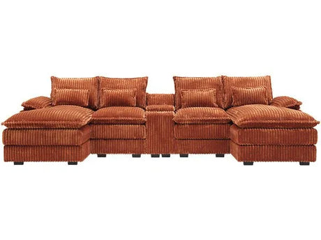 Contemporary U Shaped Corduroy Sectional Sofa With Console - Omega Lifestyles