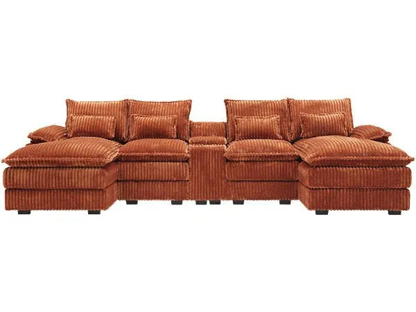 Contemporary U Shaped Corduroy Sectional Sofa With Console - Omega Lifestyles