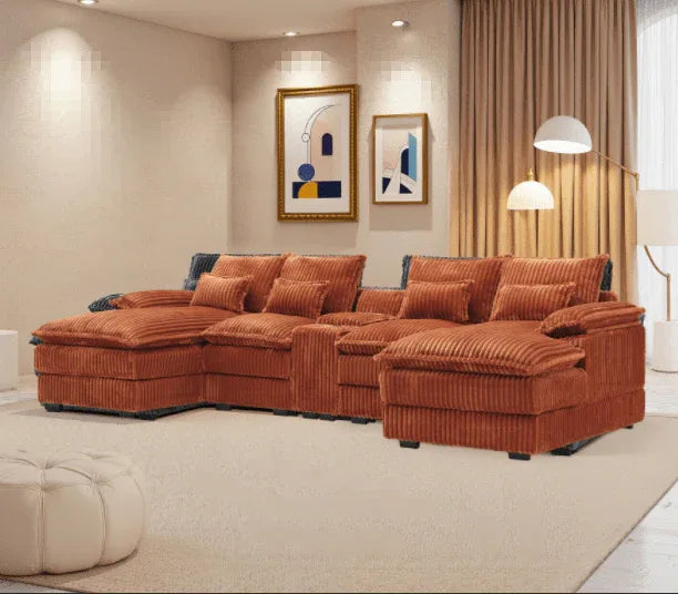 Contemporary U Shaped Corduroy Sectional Sofa With Console - Omega Lifestyles