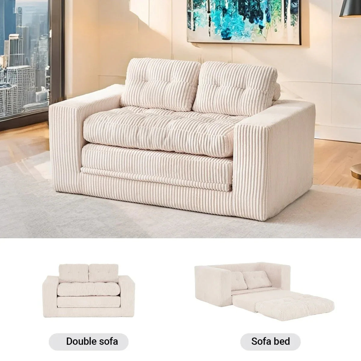 Convertible 2-in-1 Boneless Corduroy Loveseat Sofa Bed - Omega Lifestyles