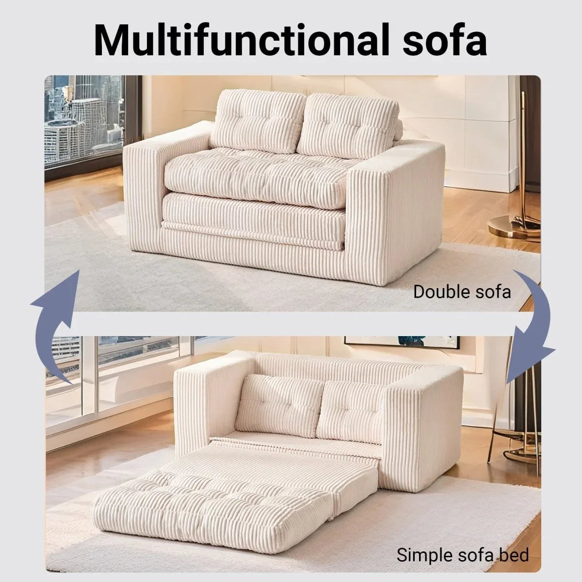 Convertible 2-in-1 Boneless Corduroy Loveseat Sofa Bed - Omega Lifestyles
