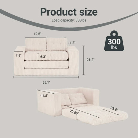 Convertible 2-in-1 Boneless Corduroy Loveseat Sofa Bed - Omega Lifestyles