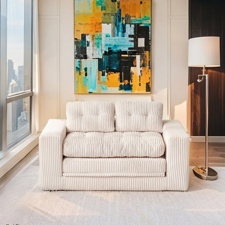 Convertible 2-in-1 Boneless Corduroy Loveseat Sofa Bed - Omega Lifestyles