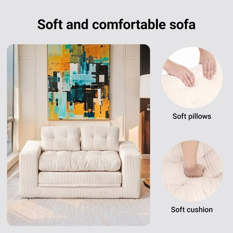 Convertible 2-in-1 Boneless Corduroy Loveseat Sofa Bed - Omega Lifestyles