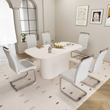 Creamy White MDF 7-Piece Modern Dining Table Chair Set - Omega Lifestyles