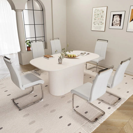 Creamy White MDF 7-Piece Modern Dining Table Chair Set - Omega Lifestyles