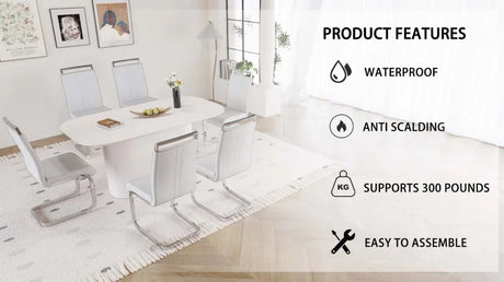 Creamy White MDF 7-Piece Modern Dining Table Chair Set - Omega Lifestyles