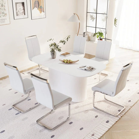 Creamy White MDF 7-Piece Modern Dining Table Chair Set - Omega Lifestyles