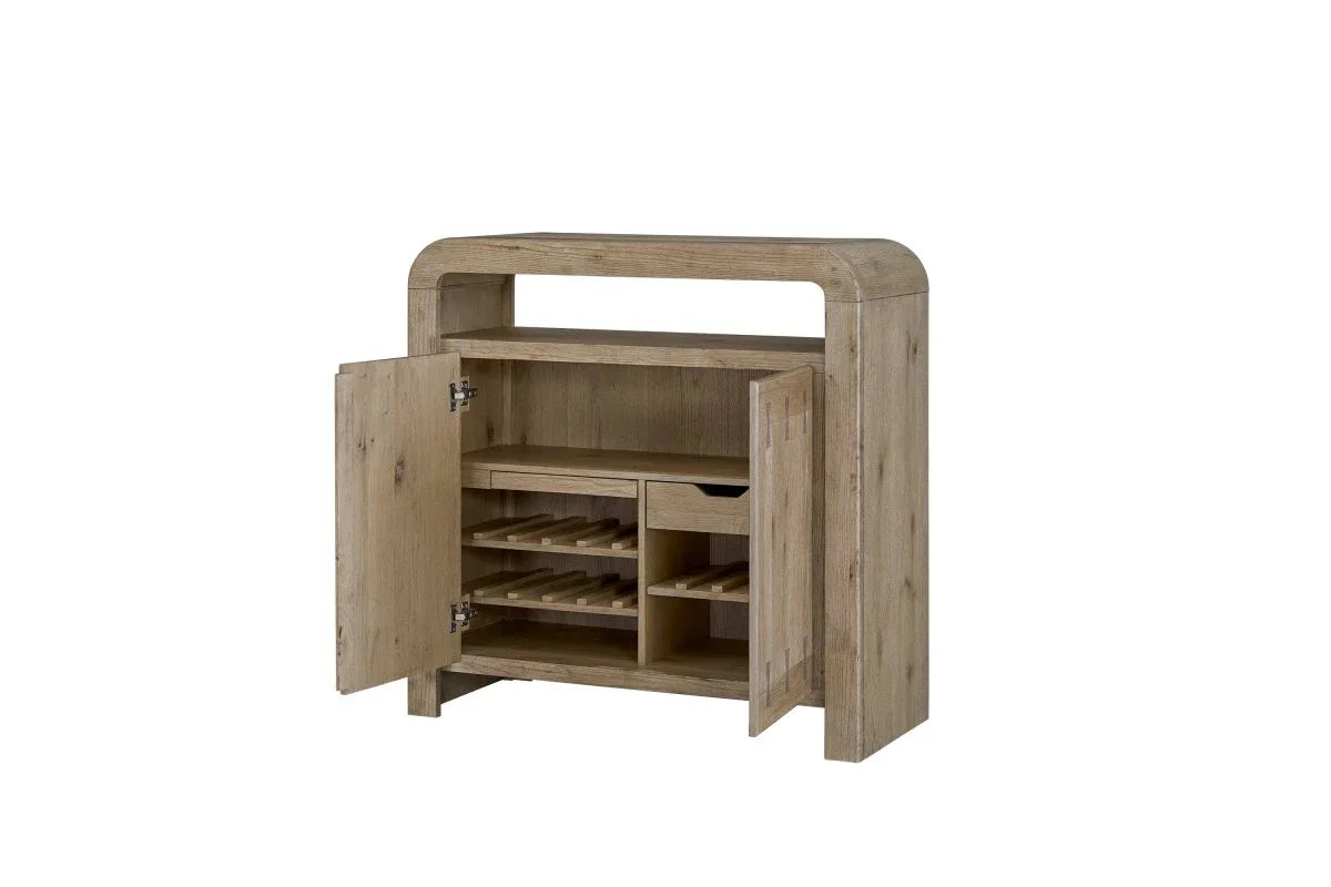 English Knotty Oak Veneer Solid Wood Bar Cabinet With Wine Storage - Omega Lifestyles