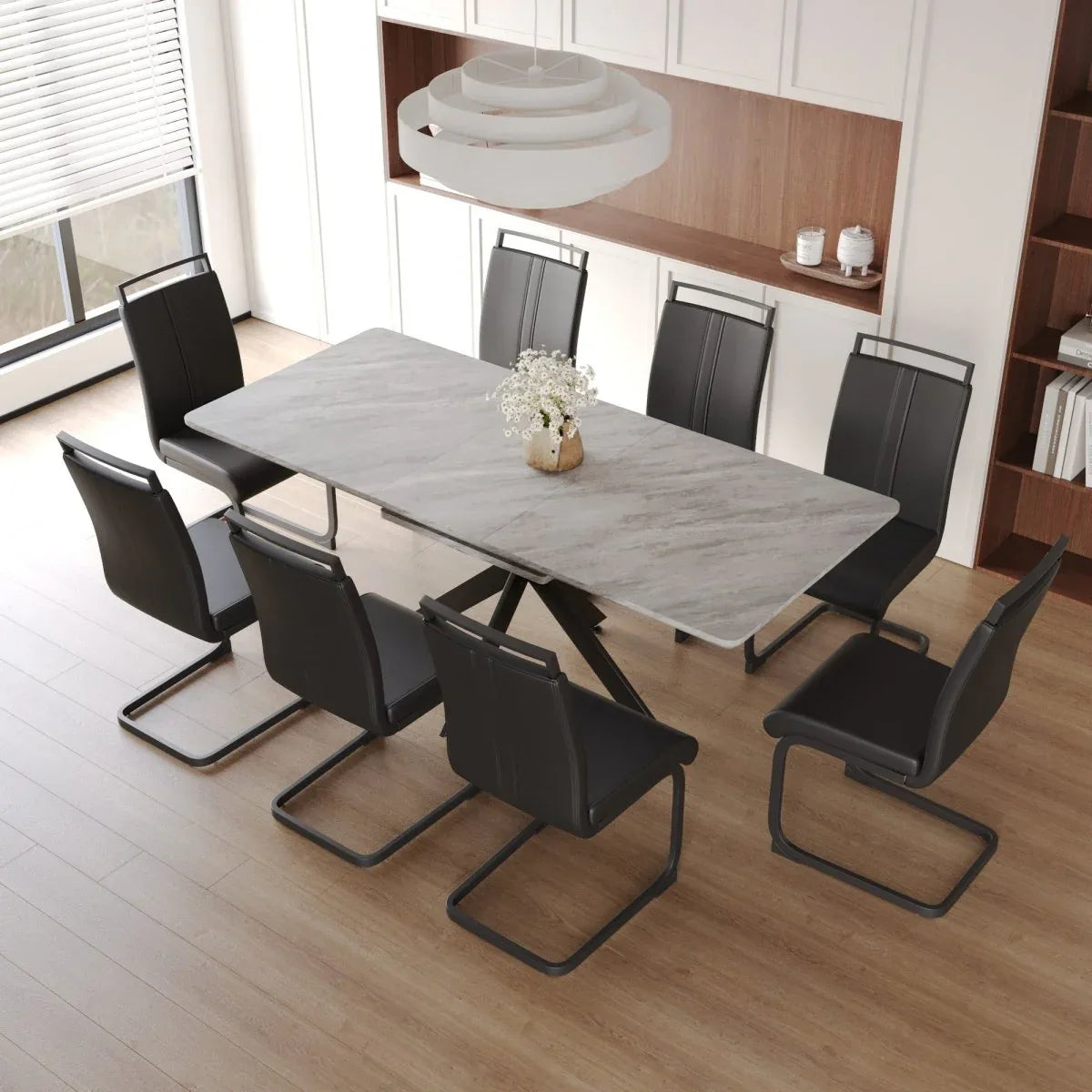 Expandable MDF Dining Table Set With 8 Cushioned Chairs - Omega Lifestyles