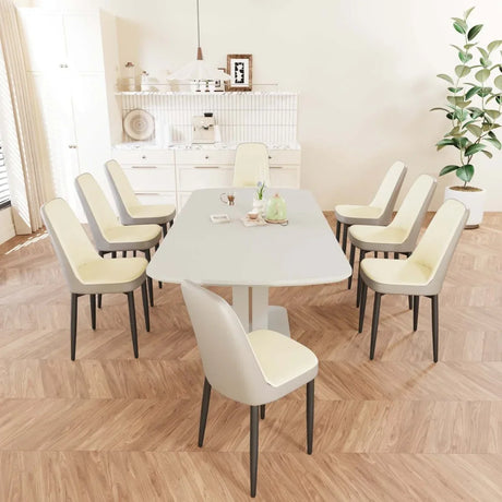 Expandable MDF Dining Table With Eight PU Fabric Chairs Set - Omega Lifestyles