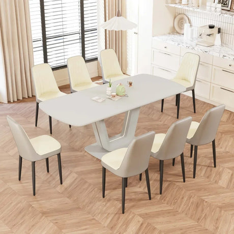 Expandable MDF Dining Table With Eight PU Fabric Chairs Set - Omega Lifestyles