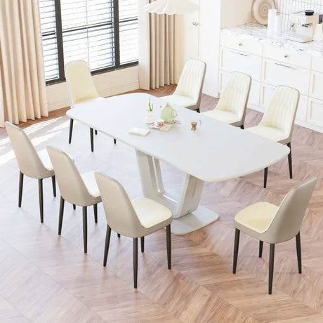 Expandable MDF Dining Table With Eight PU Fabric Chairs Set - Omega Lifestyles