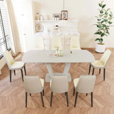 Expandable MDF Dining Table With Eight PU Fabric Chairs Set - Omega Lifestyles