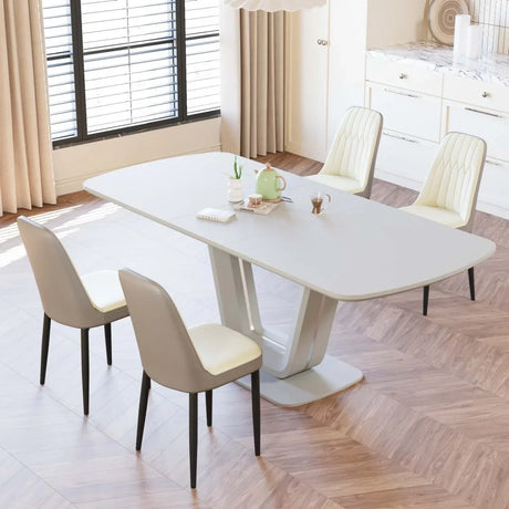 Expandable Modern MDF Dining Table With 4 PU Chairs Set - Omega Lifestyles