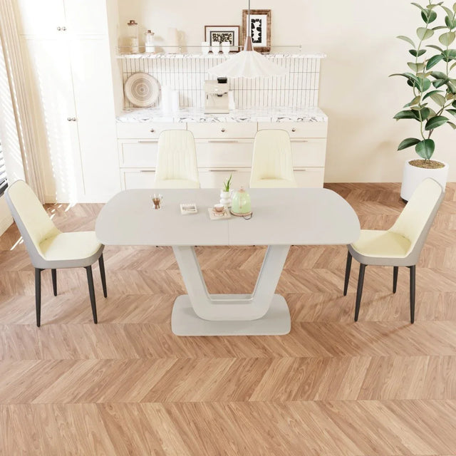 Expandable Modern MDF Dining Table With 4 PU Chairs Set - Omega Lifestyles
