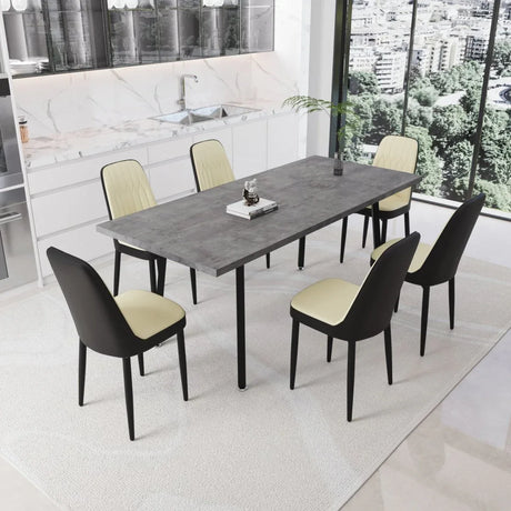 Expandable Rectangular Dining Table With Six PU Chairs - Omega Lifestyles
