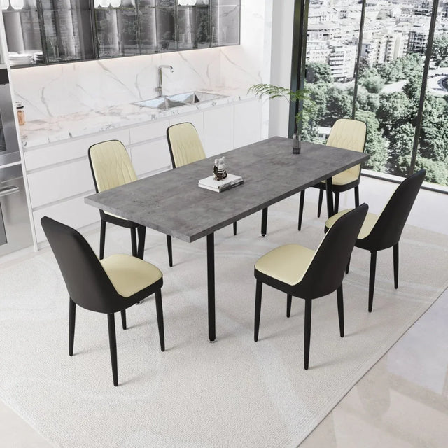 Expandable Rectangular Dining Table With Six PU Chairs - Omega Lifestyles
