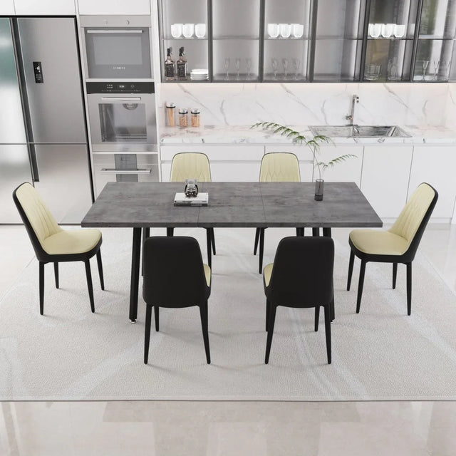 Expandable Rectangular Dining Table With Six PU Chairs - Omega Lifestyles