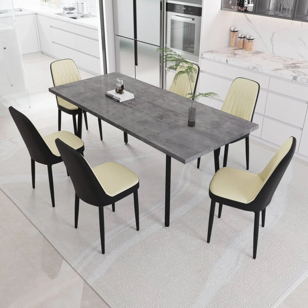Expandable Rectangular Dining Table With Six PU Chairs - Omega Lifestyles