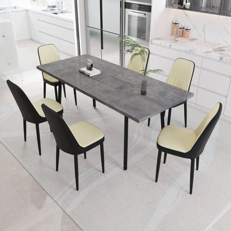 Expandable Rectangular Dining Table With Six PU Chairs - Omega Lifestyles