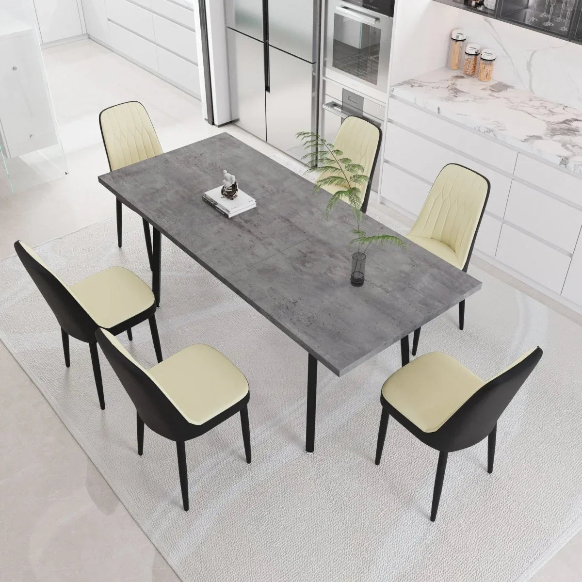 Expandable Rectangular Dining Table With Six PU Chairs - Omega Lifestyles