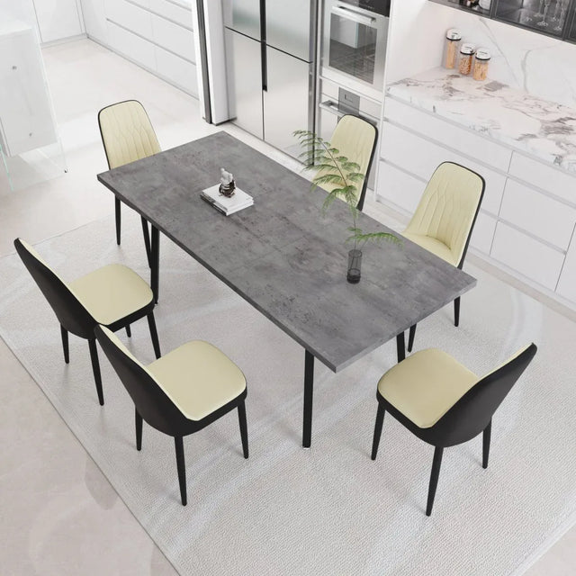 Expandable Rectangular Dining Table With Six PU Chairs - Omega Lifestyles