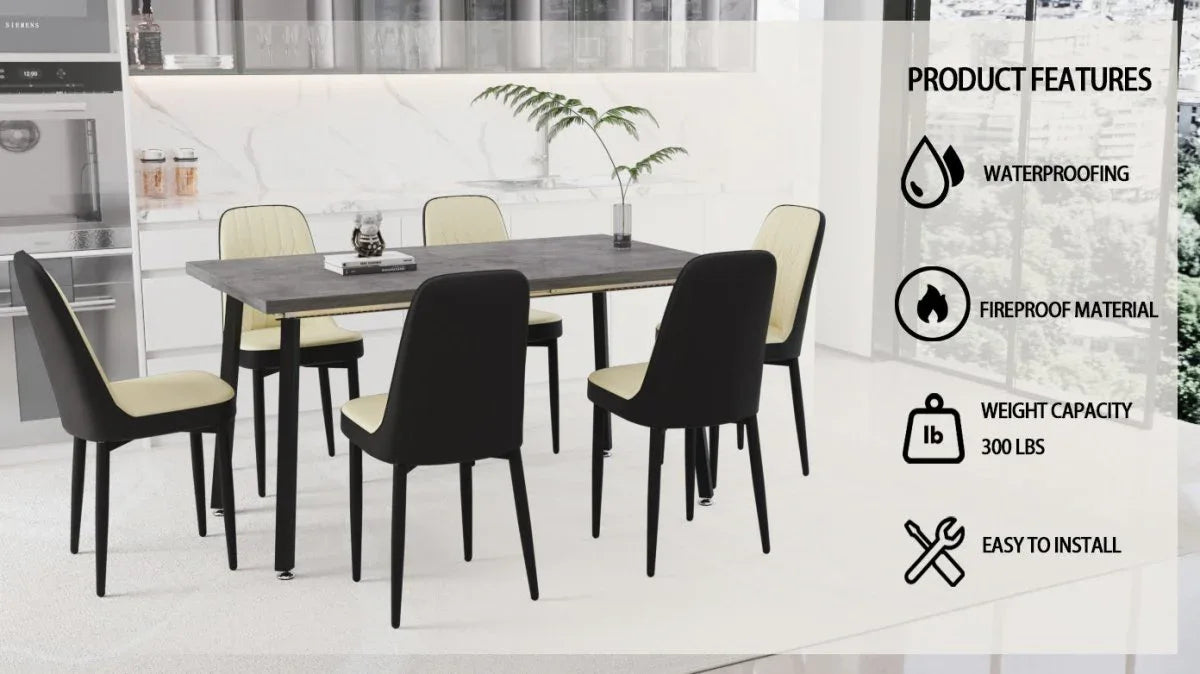 Expandable Rectangular Dining Table With Six PU Chairs - Omega Lifestyles