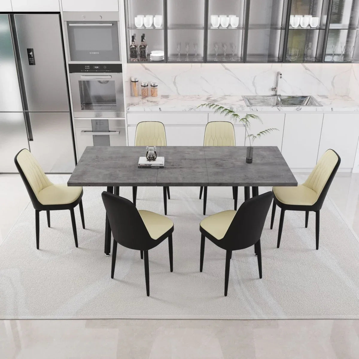 Expandable Rectangular Dining Table With Six PU Chairs - Omega Lifestyles