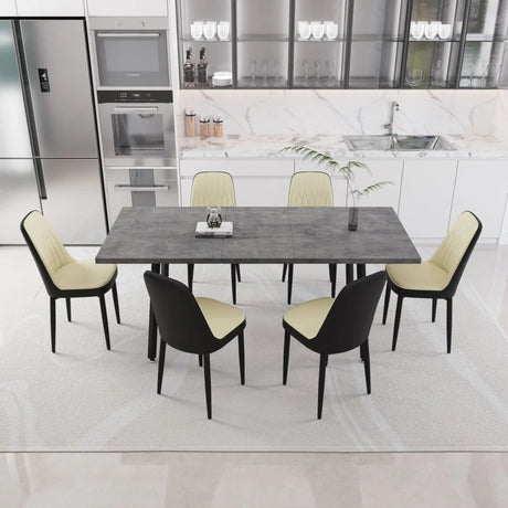 Expandable Rectangular Dining Table With Six PU Chairs - Omega Lifestyles