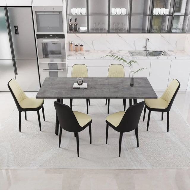 Expandable Rectangular Dining Table With Six PU Chairs - Omega Lifestyles