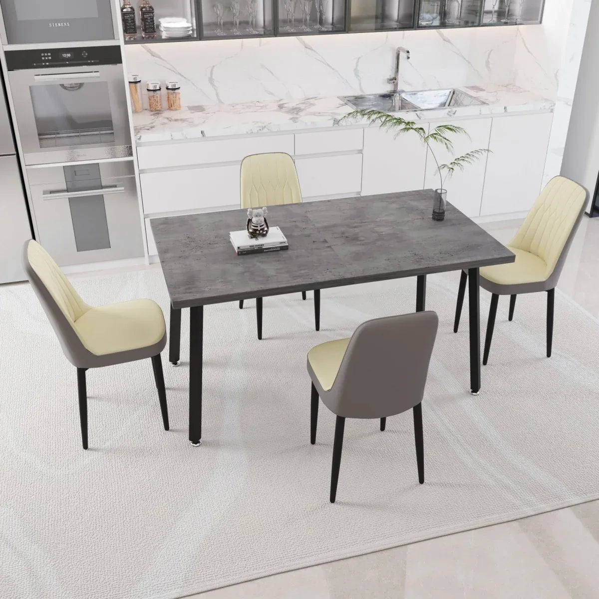 Expandable Rectangular MDF Dining Table With 4 Padded Chairs - Omega Lifestyles