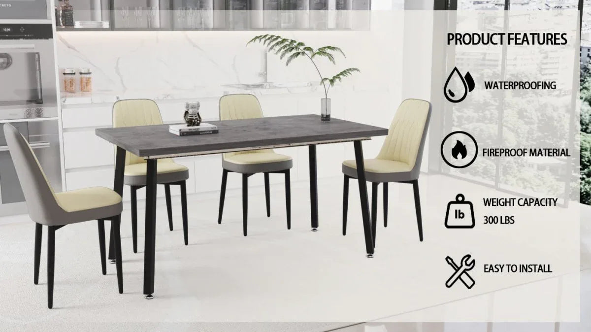 Expandable Rectangular MDF Dining Table With 4 Padded Chairs - Omega Lifestyles
