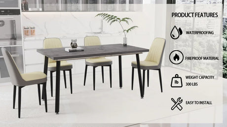 Expandable Rectangular MDF Dining Table With 4 Padded Chairs - Omega Lifestyles